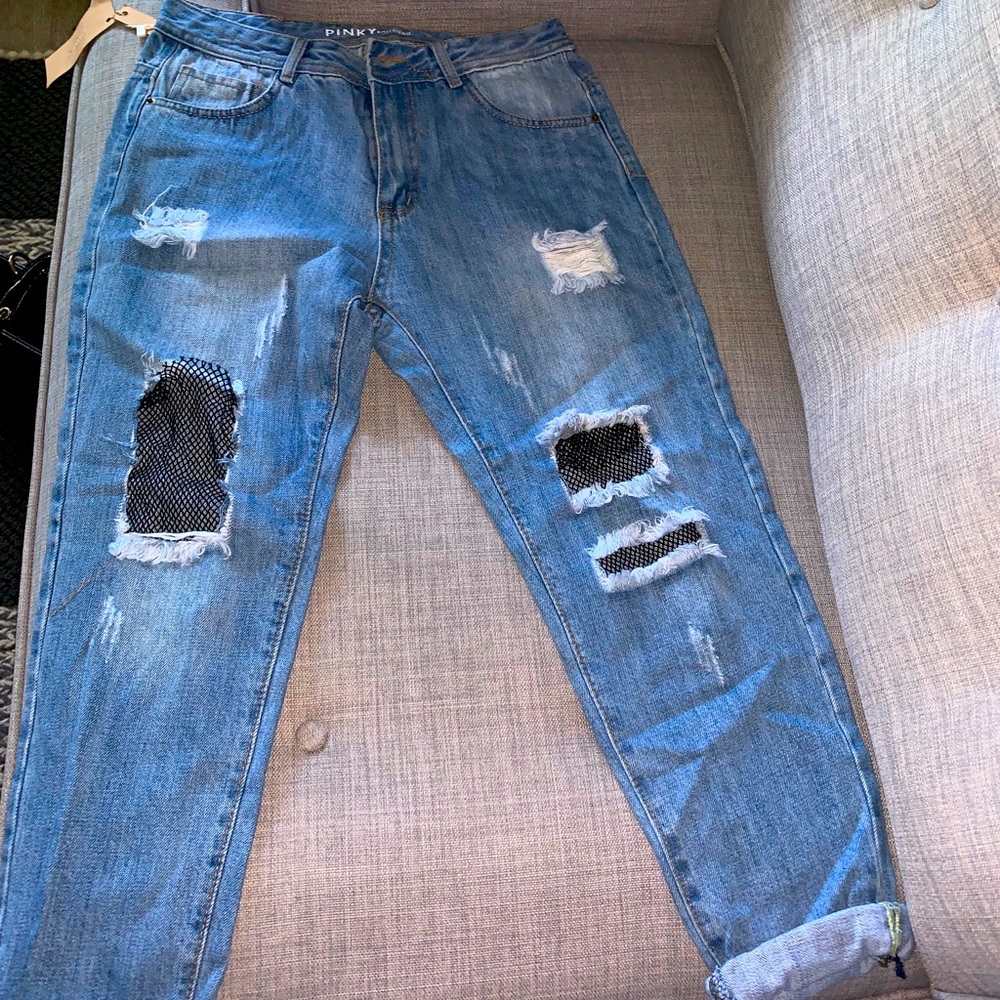 Pinky Boyfriend Blue Jean with black lace
